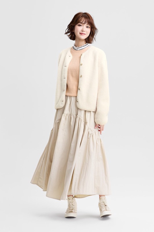 仿羊羔絨開襟外套-女