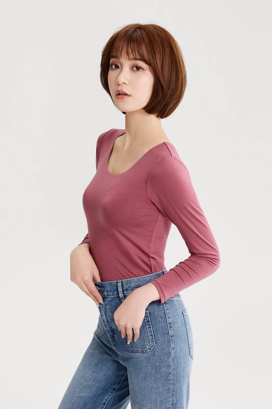 heatup U領Bra八分袖上衣-女