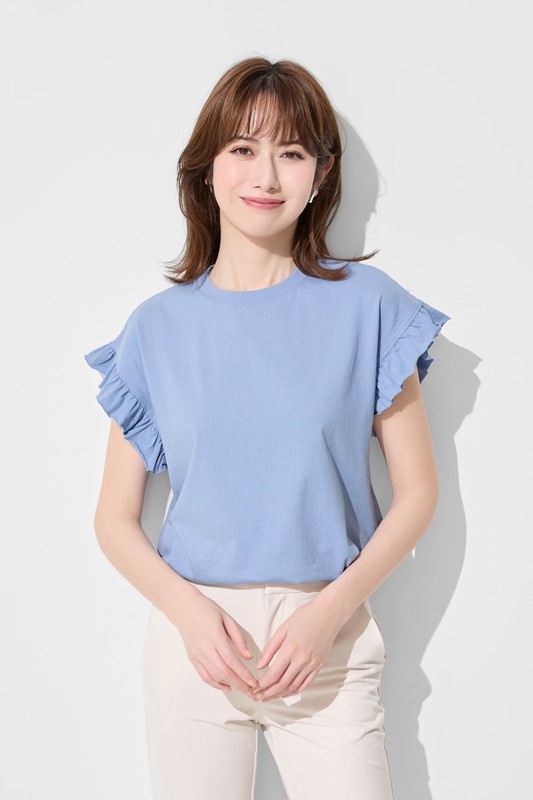 純棉粗紡荷葉袖上衣-女