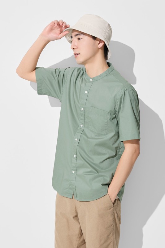 柔棉立領短袖襯衫-男