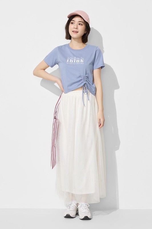 柔滑棉文字印花抽繩上衣-女