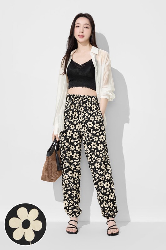 嫘縈花朵印花束口褲-女