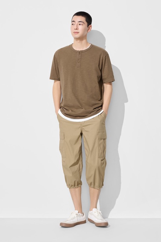 竹節棉亨利領T恤-男