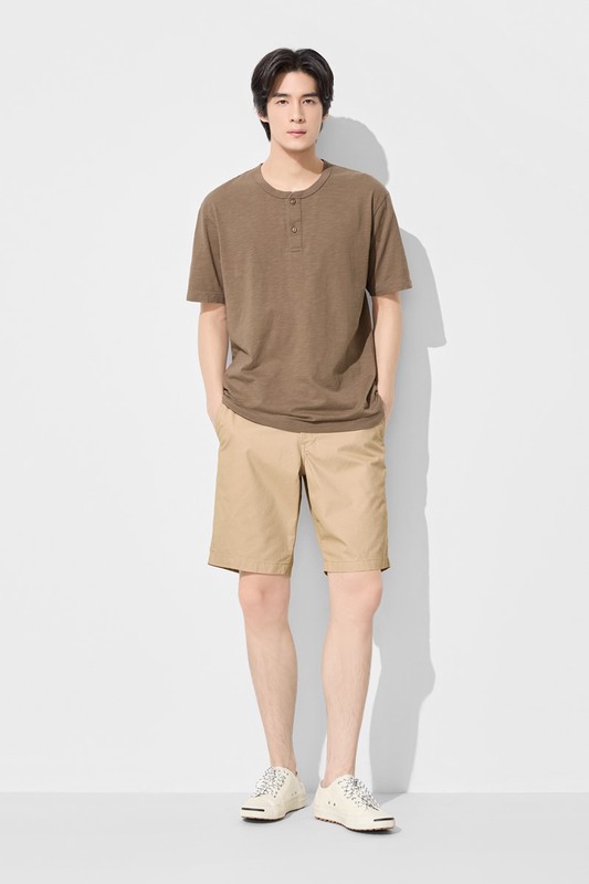 竹節棉亨利領T恤-男