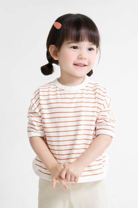 純棉條紋寬版七分袖T恤-Baby