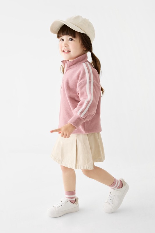 Fleece側邊線條半開襟寬版上衣-童