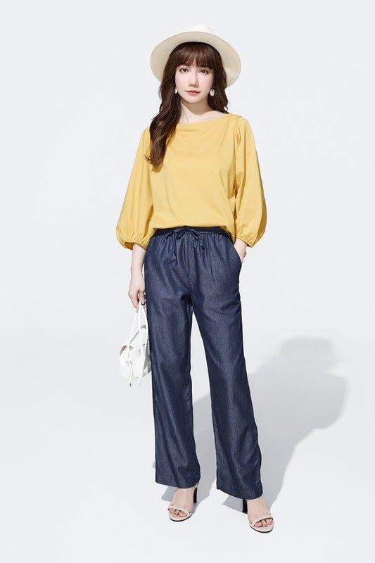 絲光棉寬鬆船領七分袖上衣-女