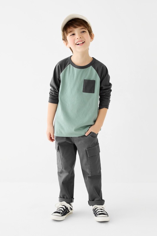 羅紋貼袋長褲-童