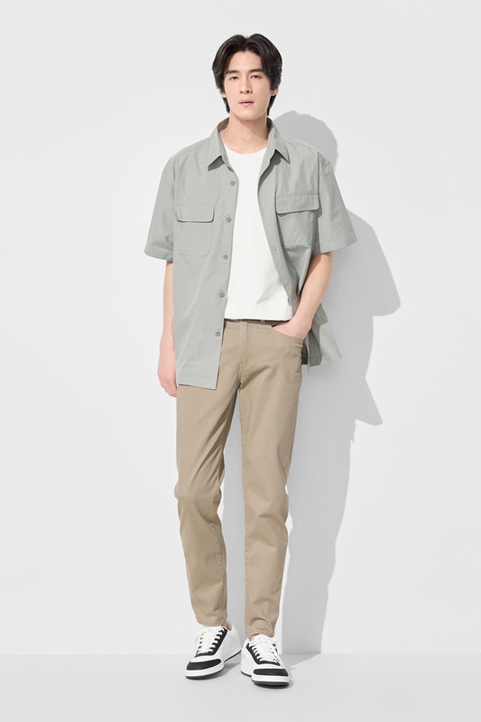 工裝寬版短袖襯衫-男