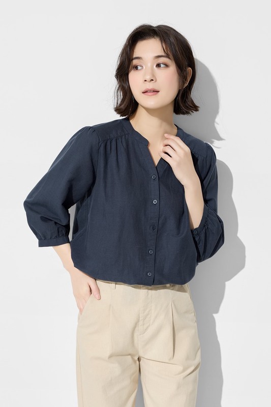 棉麻七分袖襯衫-女