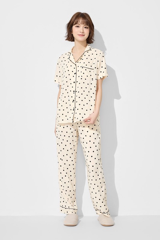 圓點印花嫘縈長褲家居套裝-女