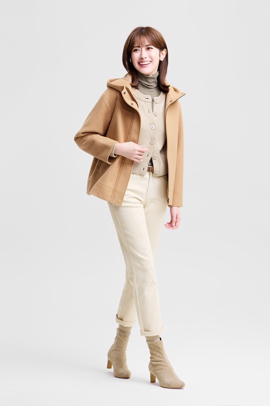 仿毛呢連帽短大衣-女