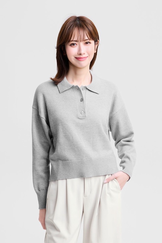 寬版polo領毛衣-女