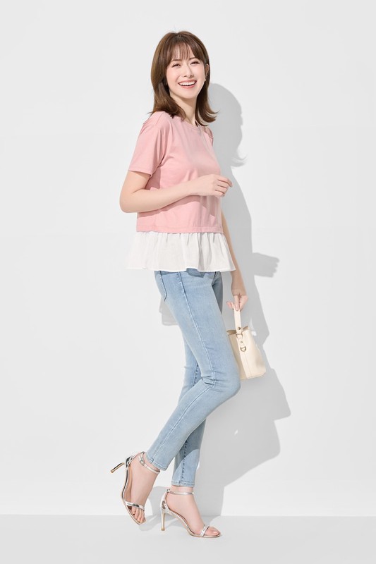 柔滑棉寬鬆雪紡拼接上衣-女