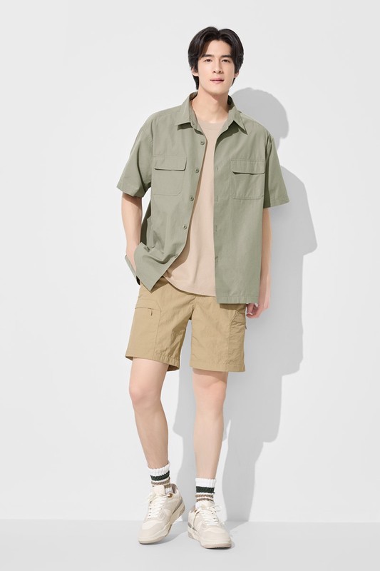 工裝寬版短袖襯衫-男