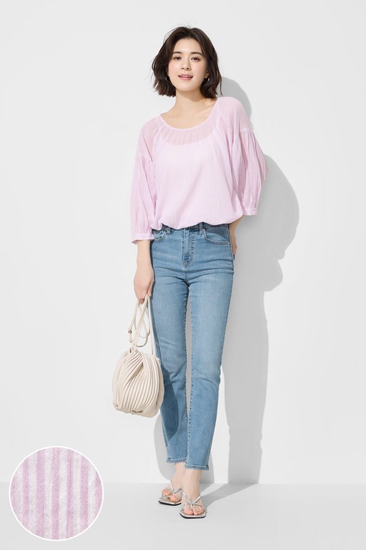 棉質紋理七分袖上衣-女