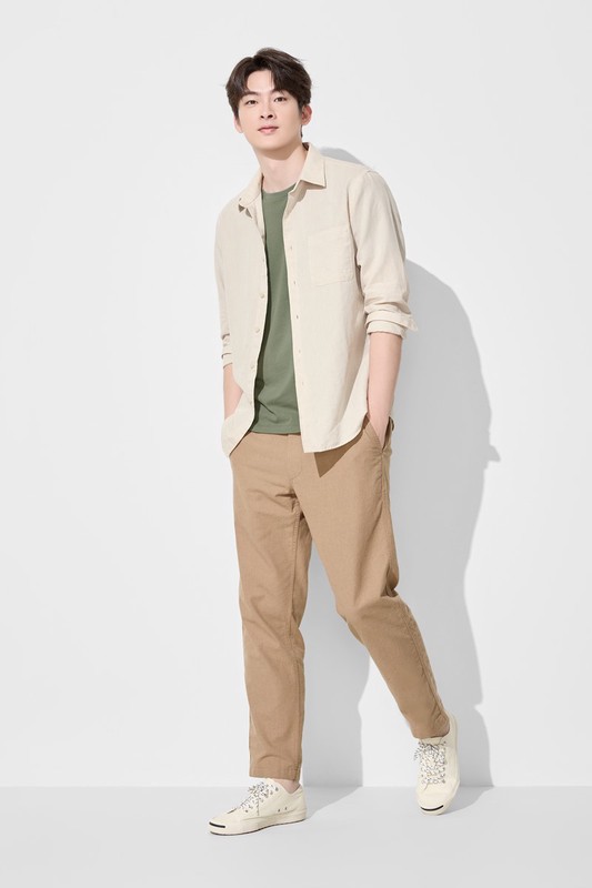 棉麻長袖襯衫-男