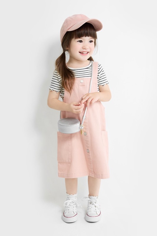 多色牛仔吊帶裙-童