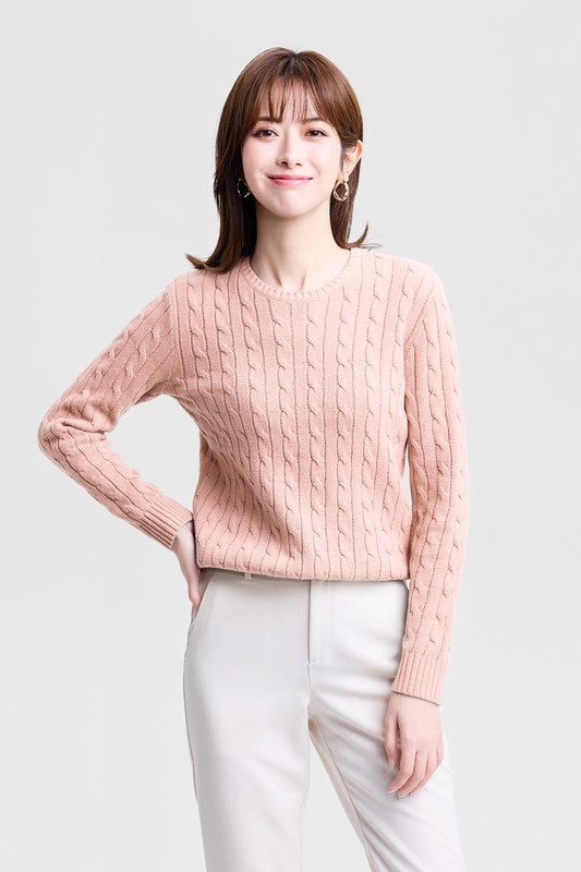 麻花圓領毛衣-女