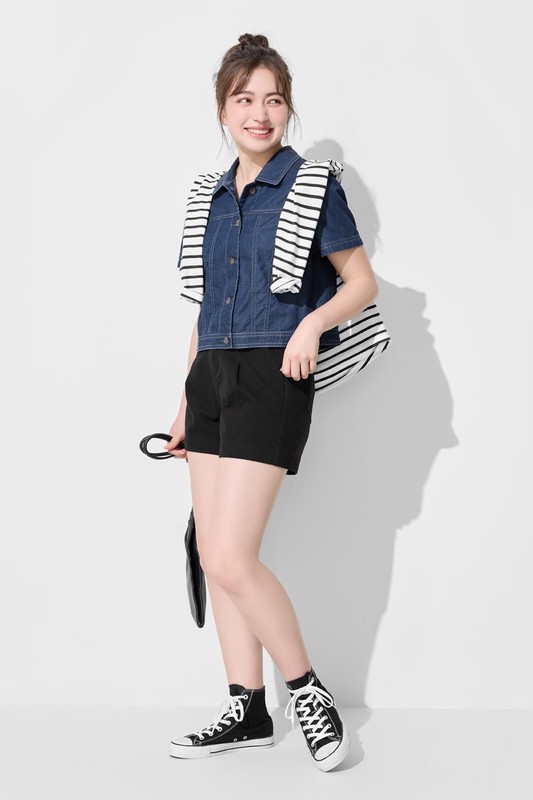 牛仔短袖襯衫式外套-女