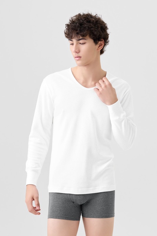 無側縫U領九分袖內衣-男