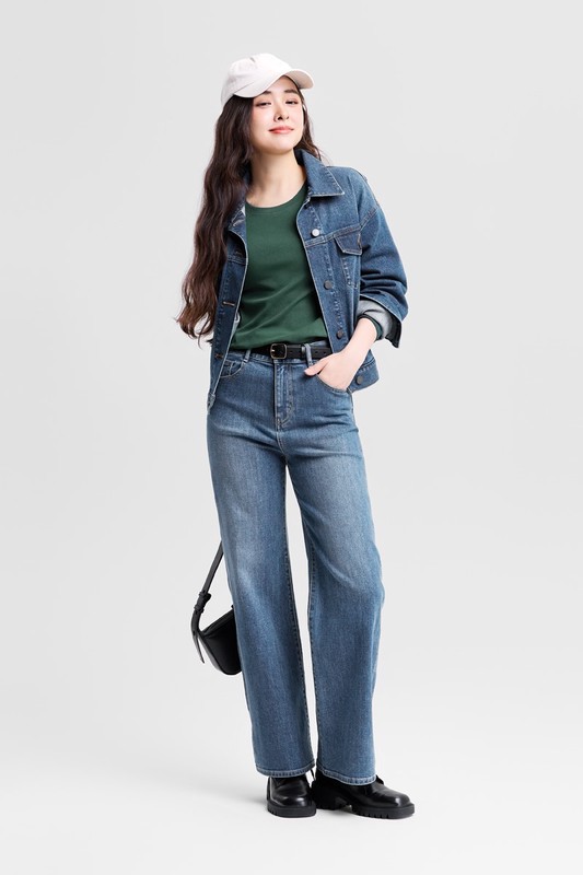 棉質羅紋圓領長袖T恤-女