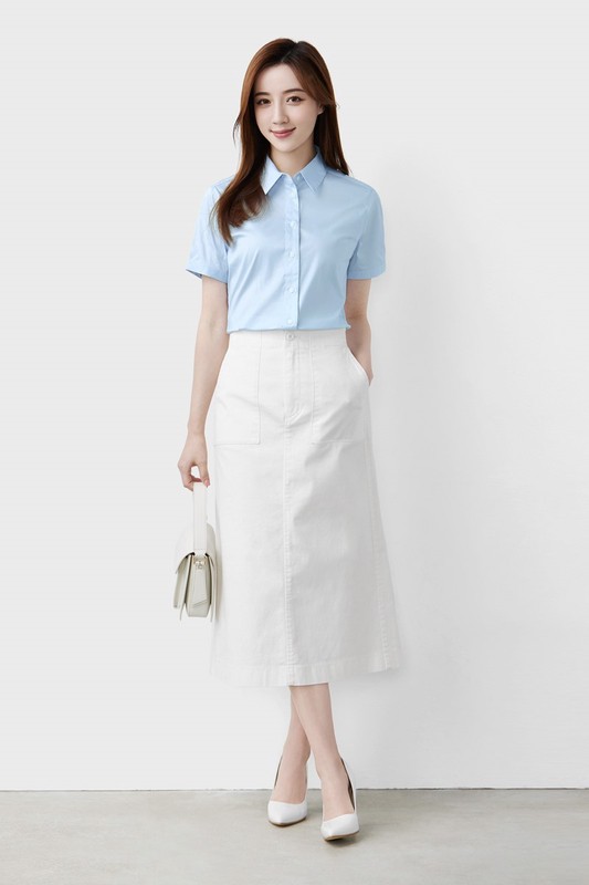 商務彈性短袖襯衫-女