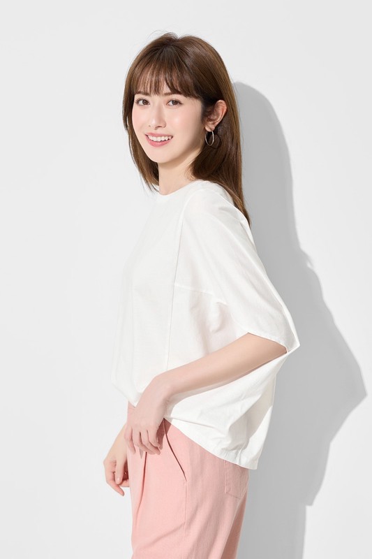 絲光棉五分袖寬版上衣-女