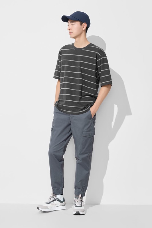 棉質工裝束口褲-男