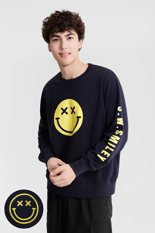 S.W.SMILEY®毛圈印花圓領衫-01-男