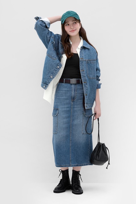 工裝牛仔長裙-女