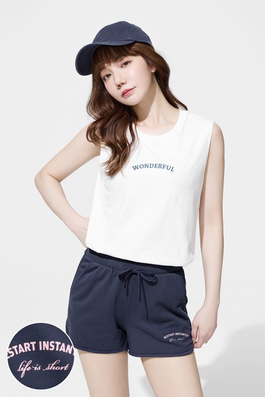 小毛圈文字印花短褲-女