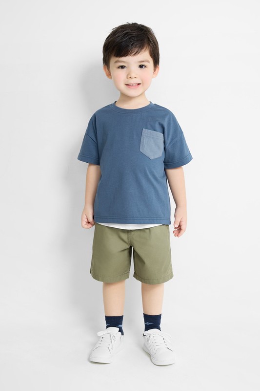 純棉寬版口袋T恤-童