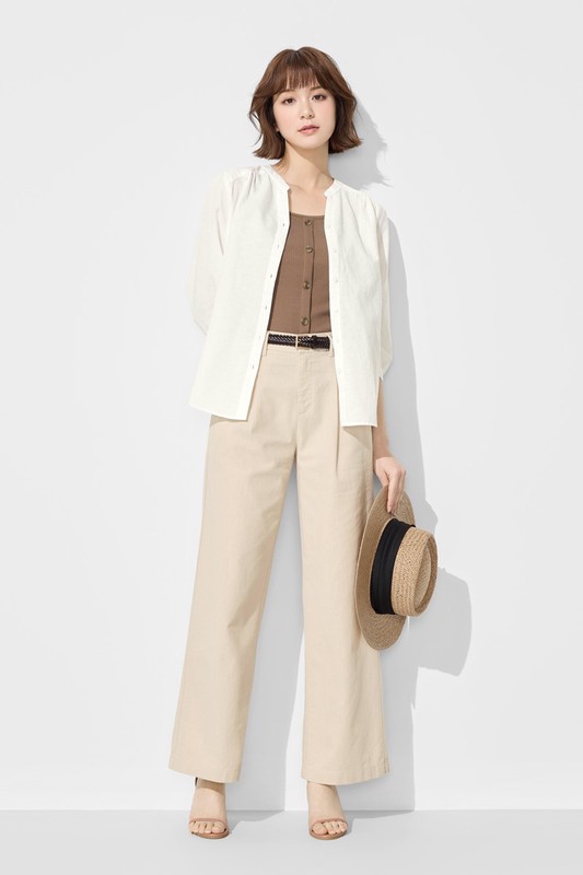 羅紋方領鈕釦背心-女