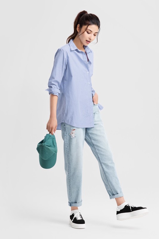 刷破男友風九分牛仔褲-女