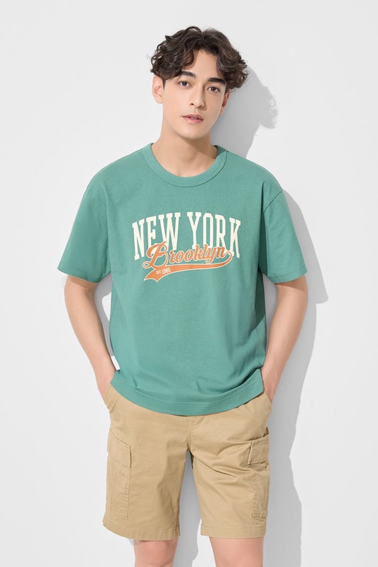 粗紡寬版文字印花T恤-01-男