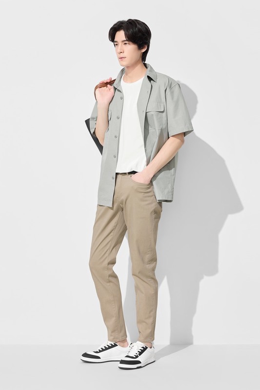 工裝寬版短袖襯衫-男
