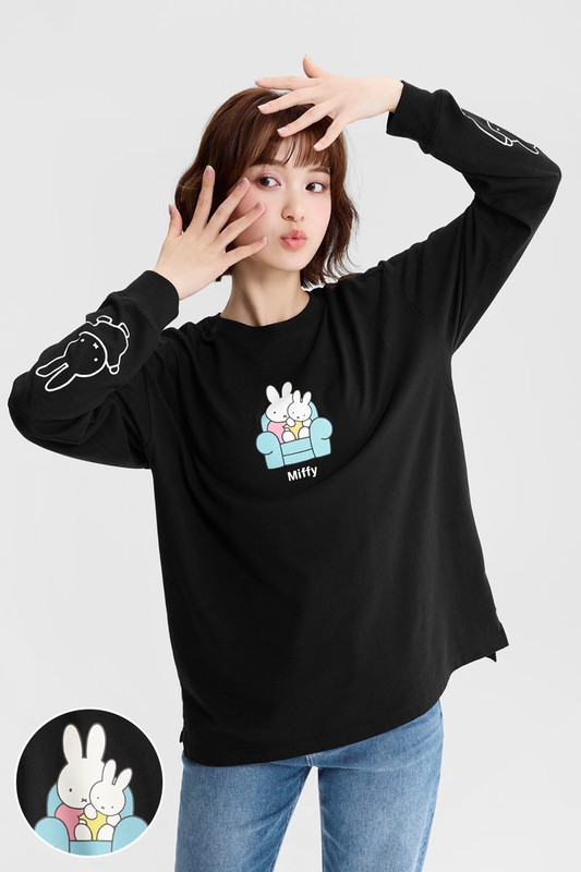 Miffy寬長版長袖印花T恤-08-女