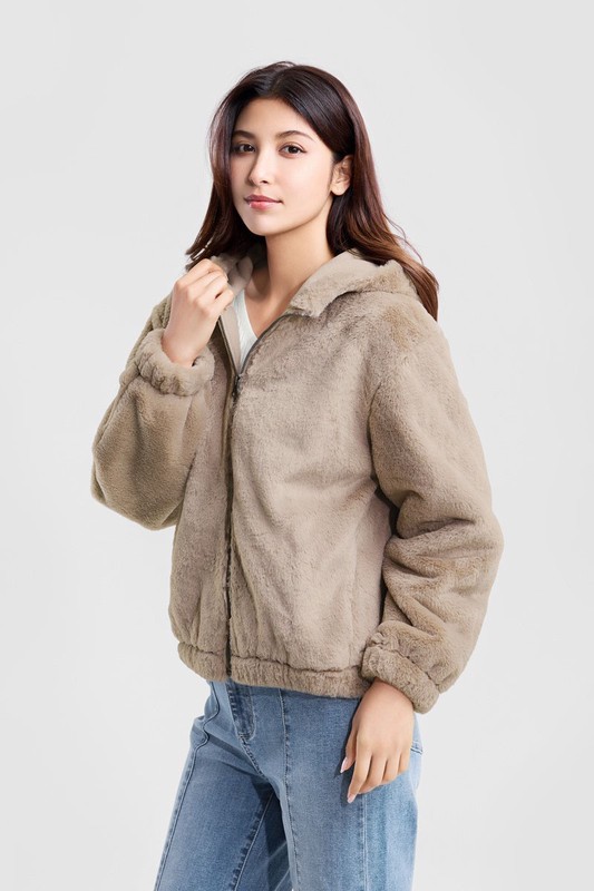 柔軟長刷毛連帽外套-女