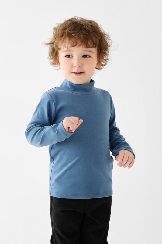 磨毛羅紋立領長袖T恤-童