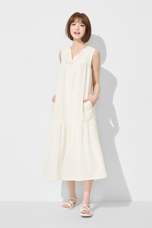 棉質綁帶無袖洋裝-女