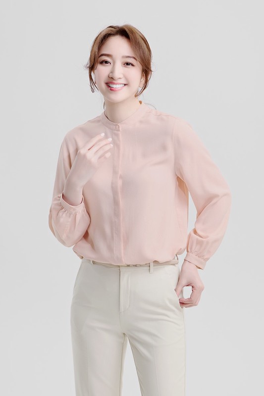 嫘縈立領長袖襯衫-女