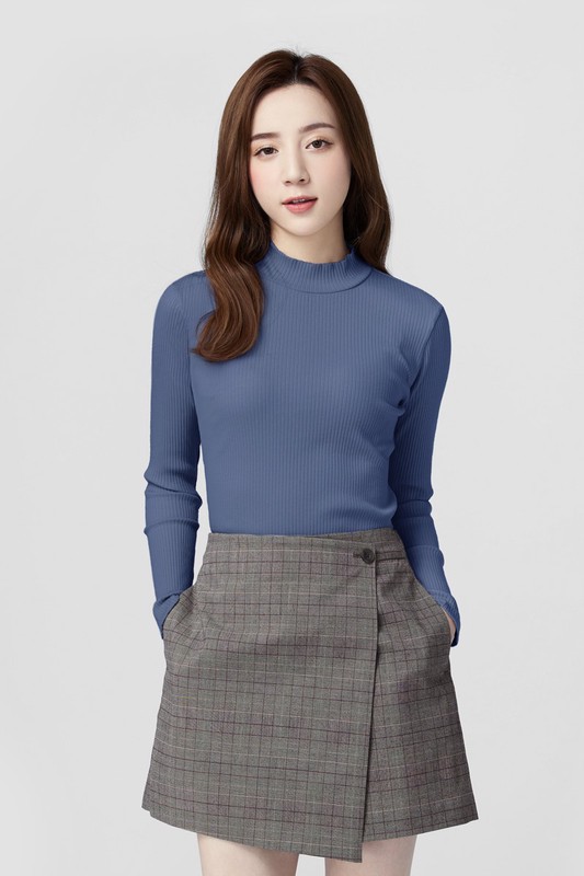 羅紋立領長袖T恤-女