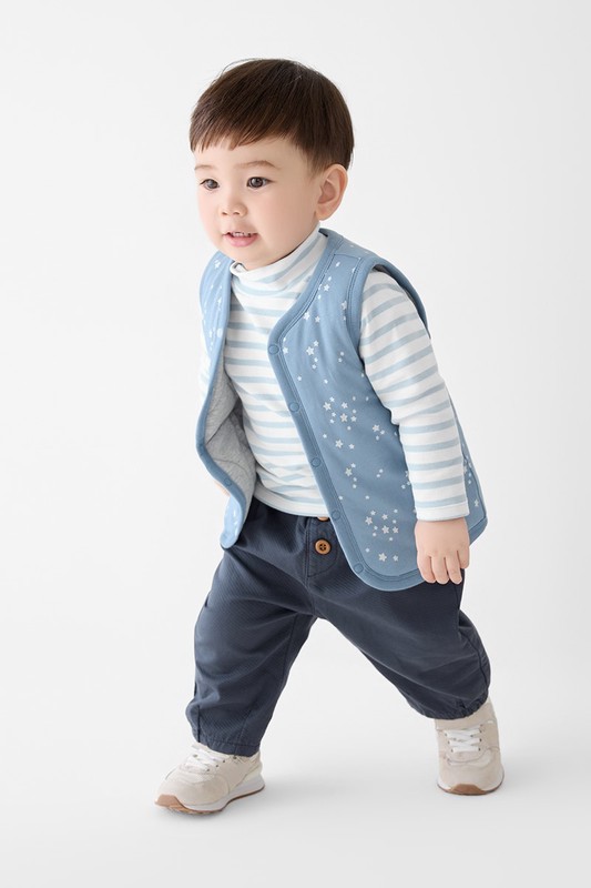 磨毛羅紋條紋立領T恤-Baby