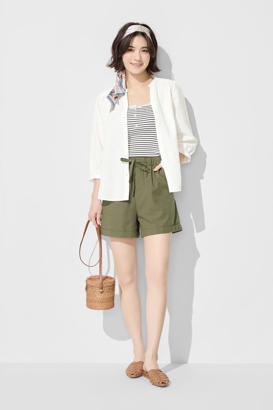 棉麻短褲-女