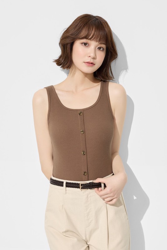羅紋方領鈕釦背心-女
