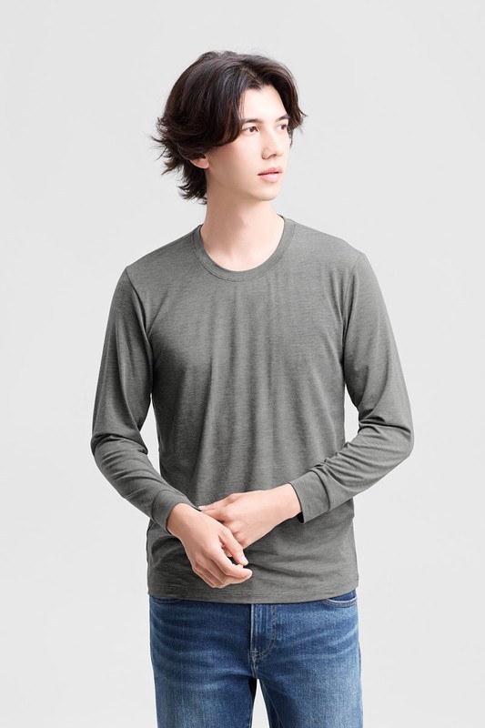 heatup圓領九分袖上衣-男