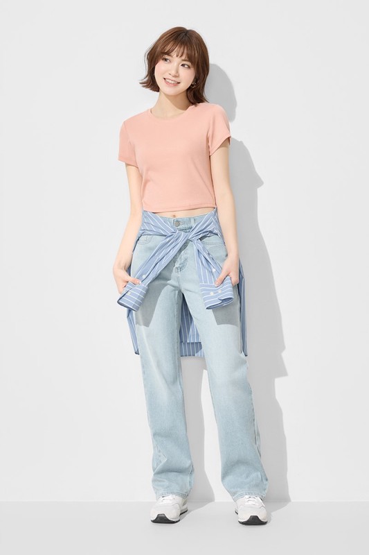 羅紋短版T恤-女