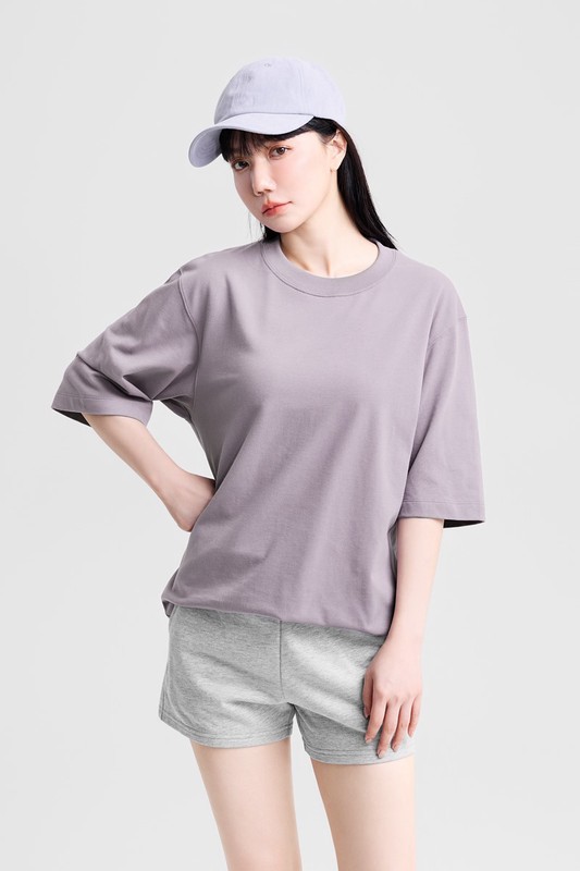 磨毛柔棉寬版五分袖T恤-男