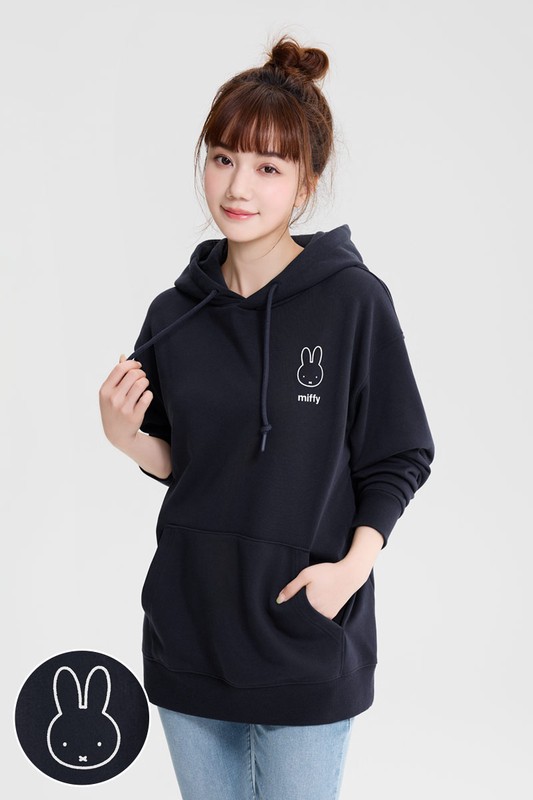 Miffy毛圈寬長版印花連帽衫-09-女